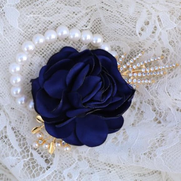 4-Piece Satin Rose Pearl Wrist Flower Set for Weddings & Formal Events main image 6